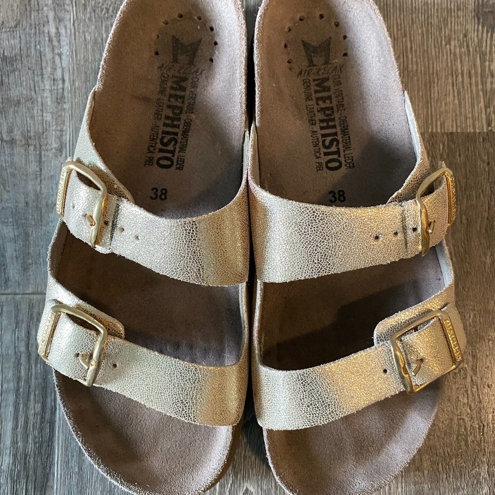 MEPHISTO Champagne Gold Slide Sandals